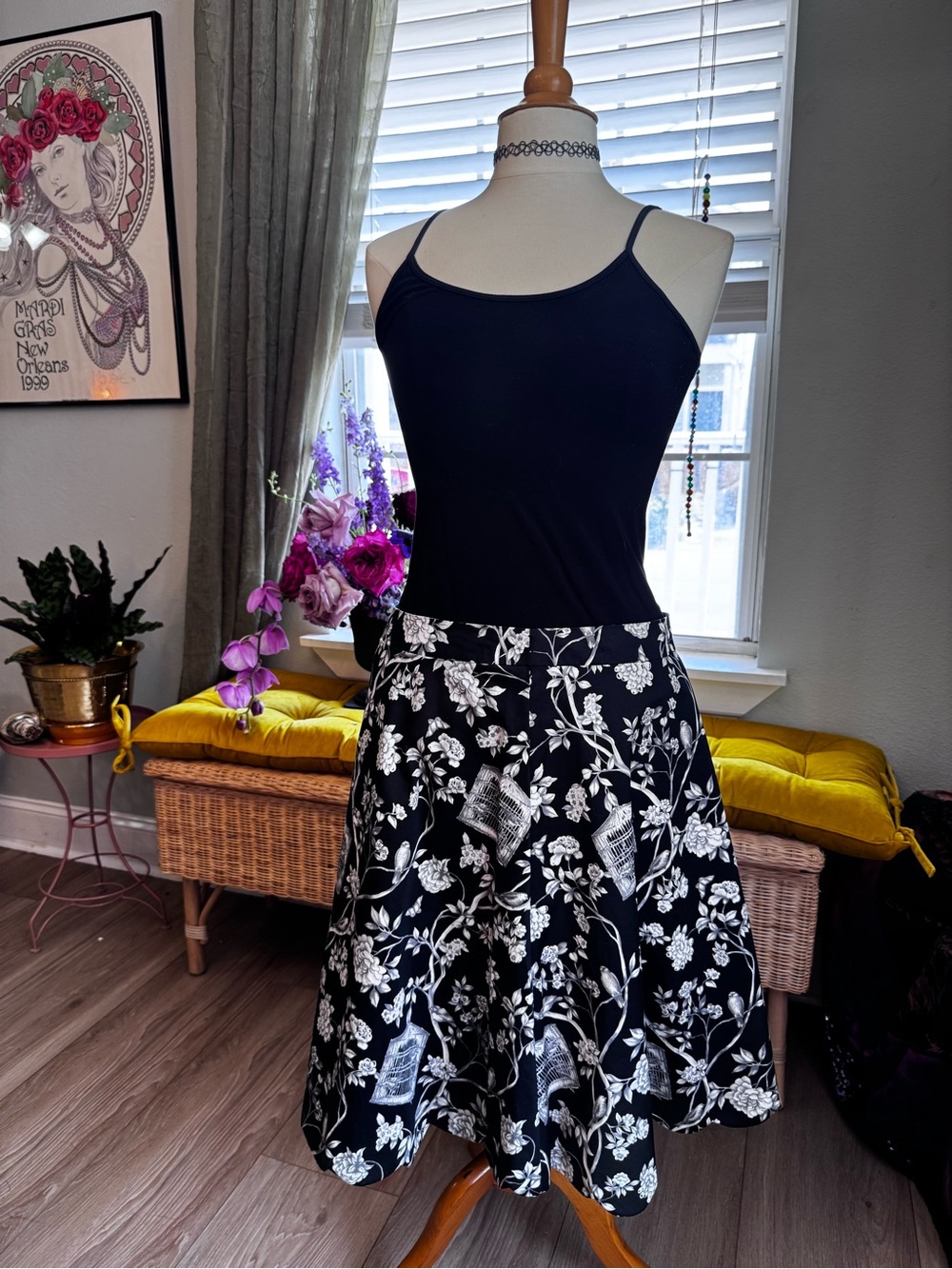 Southern Gothic Black Floral A-Line Skirt